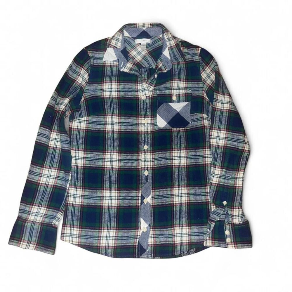 J. Crew Woman's Blue Green Plaid Flannel Button Up SZ 0
